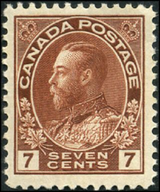 Canada 114 Vf,  Og Nh 1911 King George V 7c Red Brown Admiral Cv$105.  00
