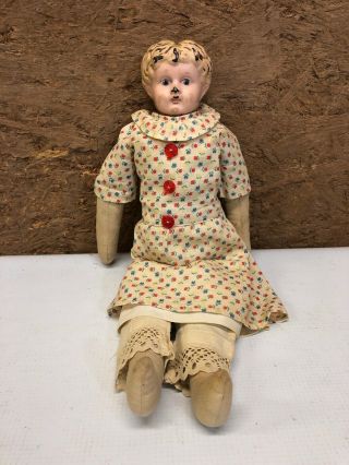 Vintage Antique Tin Doll Head With Cloth Body 12” Doll