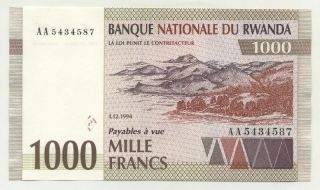 Rwanda 1000 Francs 1 - 12 - 1994 Pick 24 Unc Uncirculated Banknote