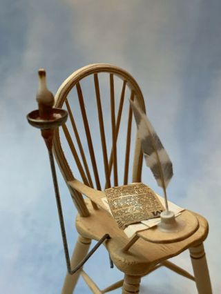 Vintage Miniature Dollhouse C1975 D.  Young Signed Primitive Writing Desk Chair