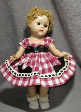 Vintage Clothes For Vogue Ginny Doll - 1954 Red & White Check Whale Dress