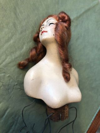 Antique Lilli Baitz Germany Boudoir Half Doll Head Mohair Signed “koko” Vintage