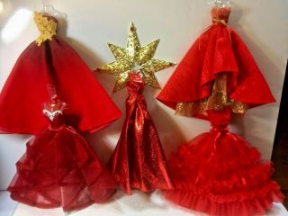 5 Mattel Barbie Doll Evening Gowns,  Happy Holiday,  Christmas.  Never Displayed,