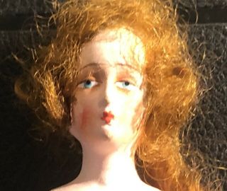 Antique Bisque Pin Cushion Half Doll W Hair Painted Face