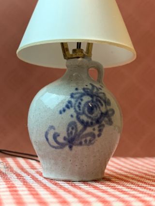 Vintage Miniature Dollhouse ARTISAN Clay Jug Blue Painted Crock Lamp Shade 1:12 2