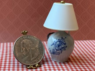 Vintage Miniature Dollhouse ARTISAN Clay Jug Blue Painted Crock Lamp Shade 1:12 3
