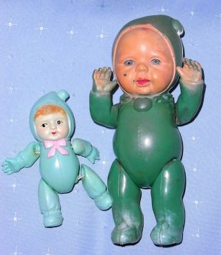 Vintage Green/blue Celluloid Snow Babies Dolls