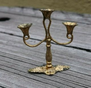 Antique German - French Gold Metal Ormolu Dollhouse 1 5/8 " Candlestick