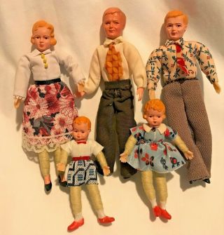 Vintage 5 - Piece Family Of Dolls For Dollhouse