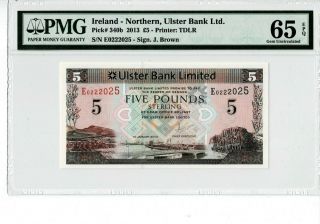 Northern Ireland P 340b 2013 5 Pounds Prefix E Pmg 65 Epq Gem Unc