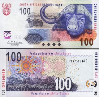 South Africa 100 Rand Nd 2009 Unc P 131 Buffalo / Zebra