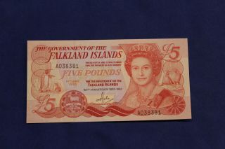 Falkland Islands / 5 Pounds 1983 P.  13 Uncirculated 150th Anniversary