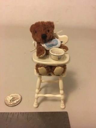 Dollhouse Miniature Vintage High Chair With Teddy Bear 1:12