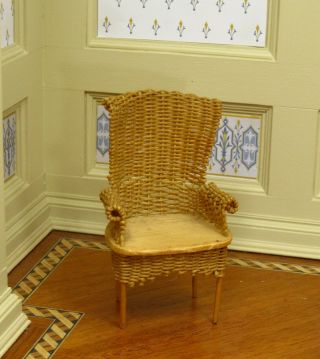 Natural Wicker Arm Chair - Artisan Dollhouse Miniature