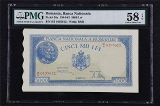 1944 - 45 Romania Banca Nationala 5000 Lei Pick 56a Pmg 58 Epq Choice Unc