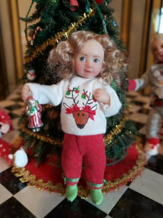 Miniature Artisan Irina Martin Christmas Pajamas Sculpted Girl Doll Fabulous