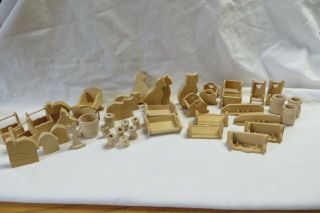 42 Pc.  Minuature Bare Wood Doll House Accessories
