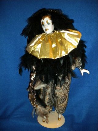 Porcelain Mardi Gras Jester Clown Harlequin Doll - Angels Touch 19 "