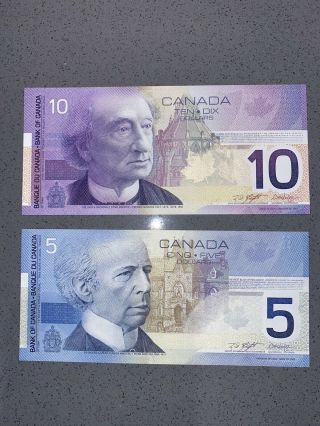 Canada $5 & $10 No Hologram Banknote Bill Journeys Series 2001 2002 Uncirculated