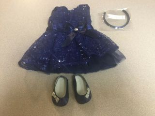 American Girl Doll Blue Happy Holiday Dress Outfit With Shoes/headband Retired