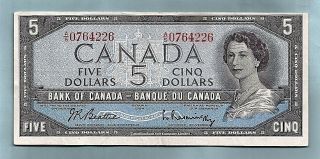 1954 Canada Five 5 Dollar Bill Note Prefix As Circulated