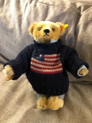 Limited Edition Steiff Ralph Lauren American Flag Sweater Growler Teddy Bear