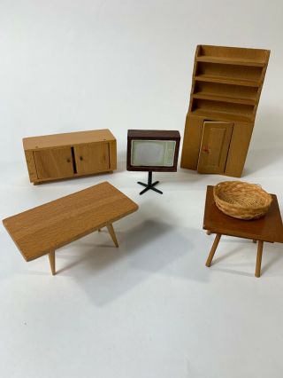 6 Piece Living Room Wool Doll House Furniture Miniatures Tv Table Cabinet