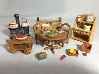 Calico Critters/sylvanian Families Kitchen Furniture With Tea Cart &