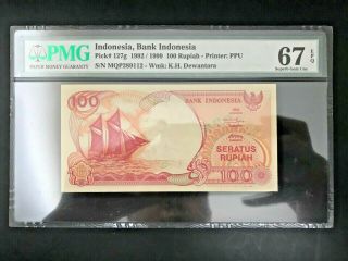 1992/1999 Indonesia Bank Indonesia 100 Rupiah Pick 127g Pmg 67 Epq