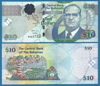 Bahamas 10 Dollars P 73a 2009 Unc Low Combine