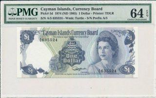 Currency Board Cayman Islands $1 1974 Pmg 64epq