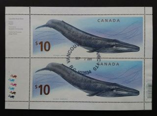Canada 2010 Sg:1762a $10 Blue Whale Sheetlet Of 2 Vfu
