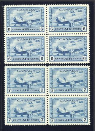 8x Mnh Canada Air Mail Stamps 2x Blocks Of 4 Ea.  Mnh Vf C7 - 6c & C8 - 7c Gv=$63.  00