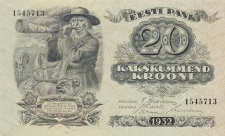 20 Krooni Aunc Banknote From Estonia 1932 Pick - 64