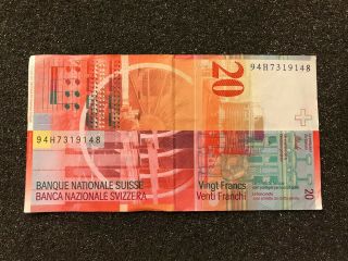 Banque Nationale Suisse Swiss 20 Vingt Francs Banknote Bank Note Bill Currency