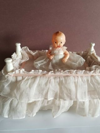5.  5 " Vintage Antique Irwin Celluloid Baby Doll With Bed