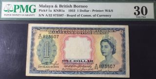 1953 Malaya & British North Borneo 1 Dollar P 1a Pmg 30 Brunei/china