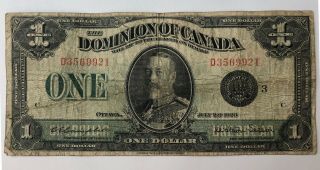 1923 Dominion Of Canada - One Dollar $1 Large Note - Circ