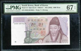South Korea 1000 1,  000 Won Nd 1983 P 47 Gem Unc Pmg 67 Epq Nr