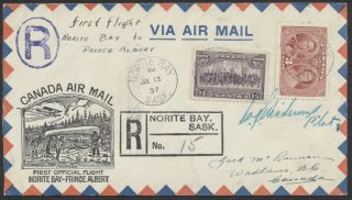 1937 Aamc 3717c Norite Bay Sask To Prince Albert,  Registered,  Pilot Signed