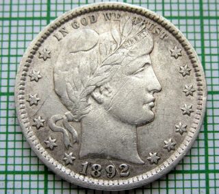 United States 1892 Barber Quarter - 25 Cents,  Silver