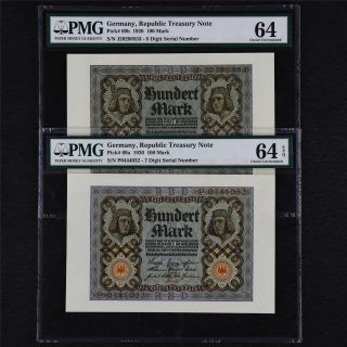 1920 Germany Republic Treasury Note 100 Mark Pick 69a / 69b Pmg 64epq / 64unc 2p
