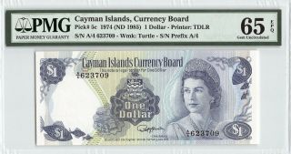 Cayman Islands 1974 (nd 1985) P - 5c Pmg Gem Unc 65 Epq 1 Dollar