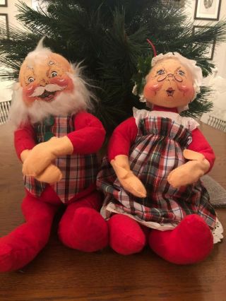 Vintage Annalee Dolls 18 " Christmas Santa Mr & Mrs Clause Plaid 1969 Set Of 2