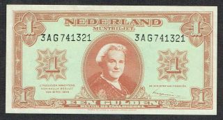 Netherlands 1 Gulden 1945 Unc - Muntbiljet Queen Wilhelmina Tdlr P70