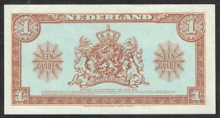 Netherlands 1 Gulden 1945 UNC - Muntbiljet Queen Wilhelmina TDLR P70 2