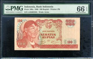 Indonesia 100 Rupiah 1968 P 108 Gem Unc Pmg 66 Epq Nr
