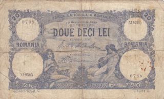 20 Lei Vg Banknote From Romania 1929 Pick - 20