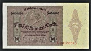 Vad - Germany - 5 Millionen Mark Banknote - P 90 (cv=100) A/u