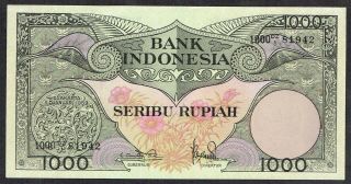 Indonesia 1000 Rupiah 1959 Au/unc Flowers / Bird Of Paradise P71